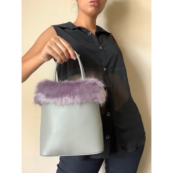 Handbags - Vegan Leather/ Faux Fur Top Handle Handbag - Grey